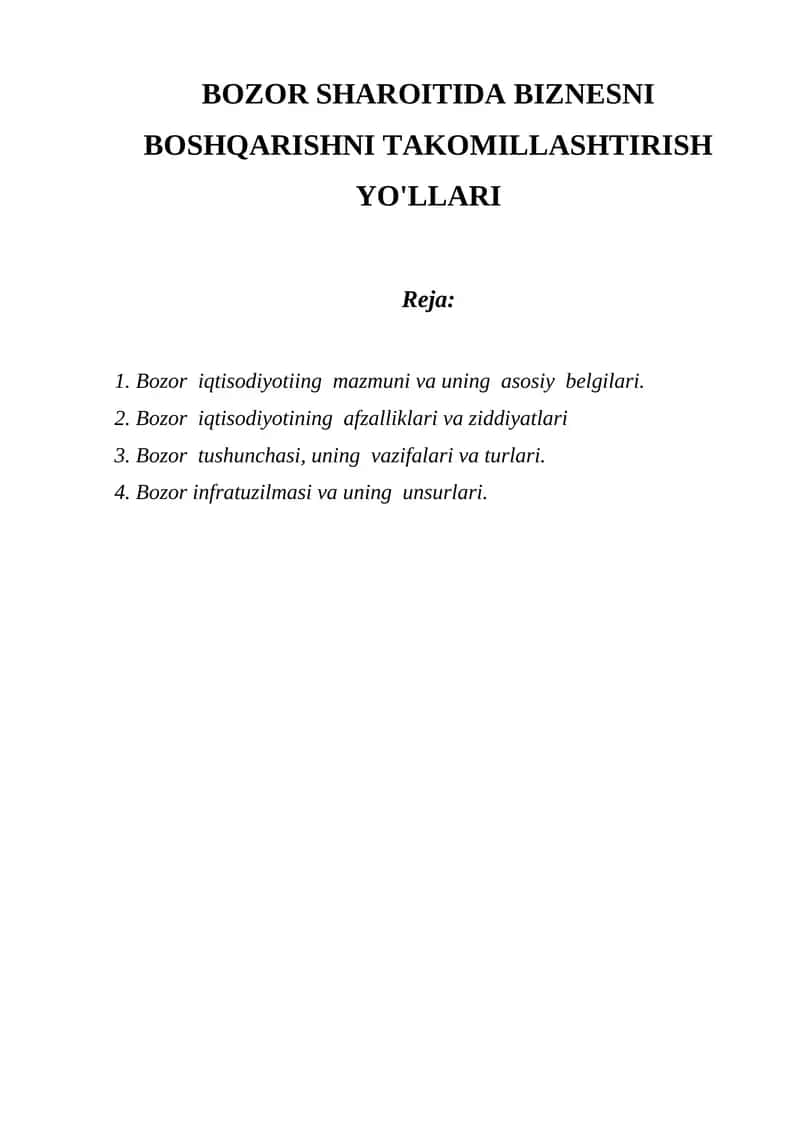 Bozor Sharoitida Biznesni Boshqarishni Takomillashtirish Yo'llari 1