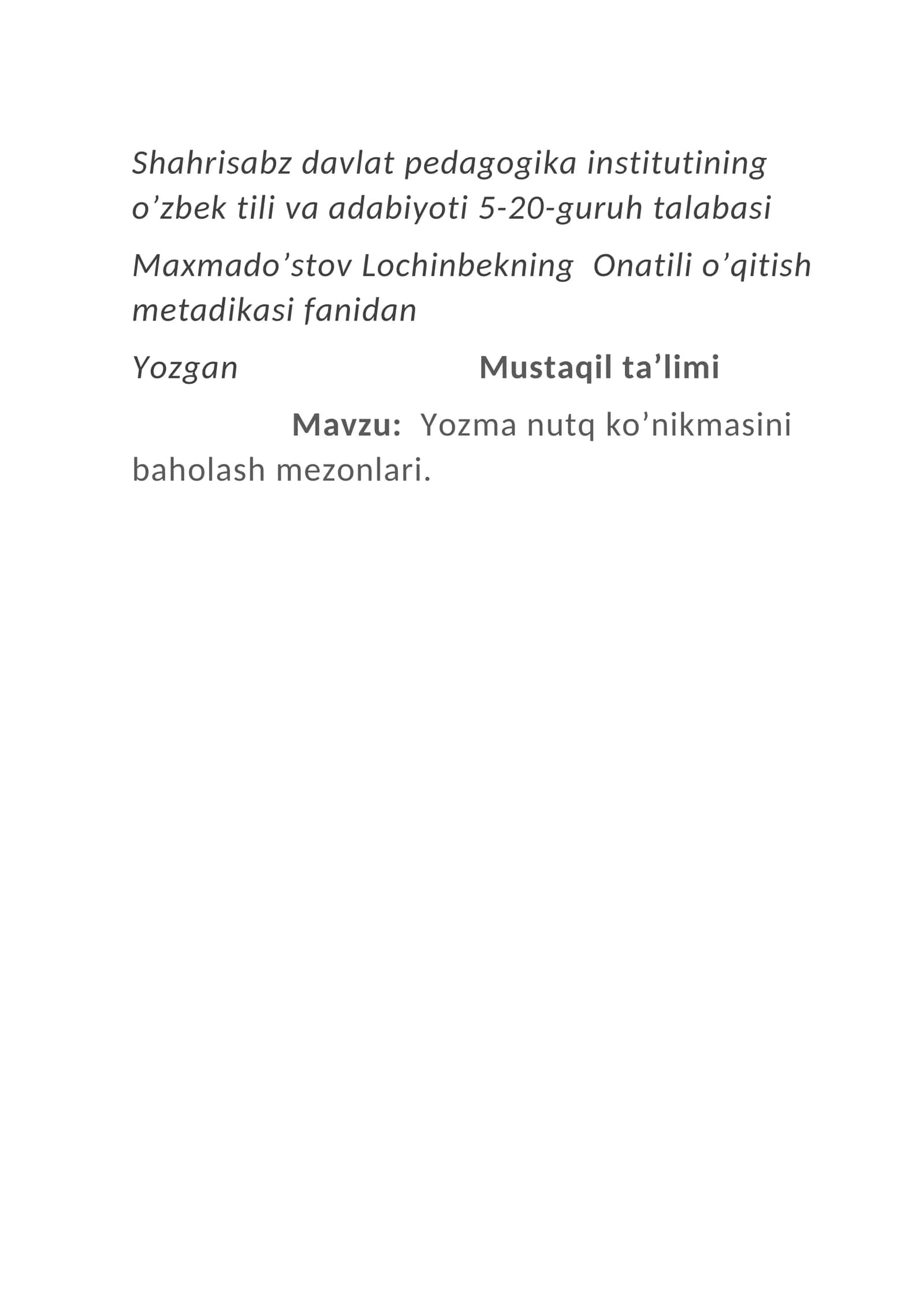 Yozgan Mustaqil ta’limi 1
