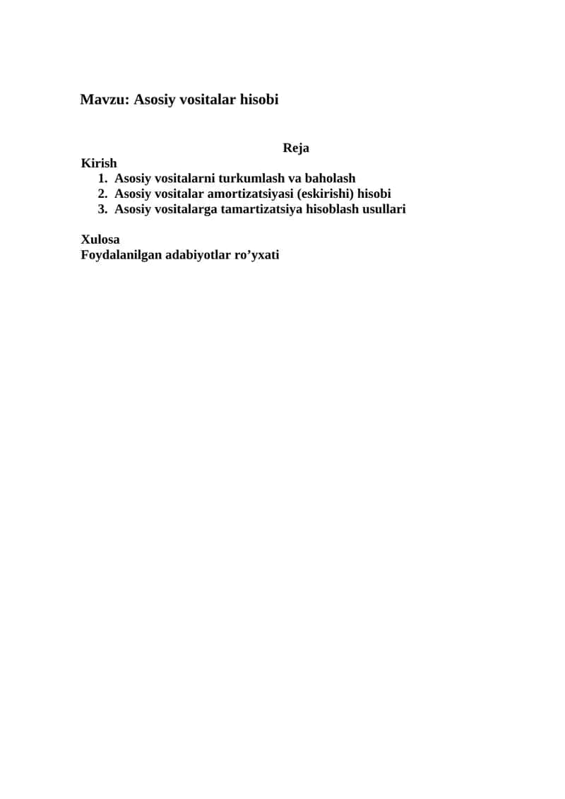 Asosiy vositalar hisobi 1
