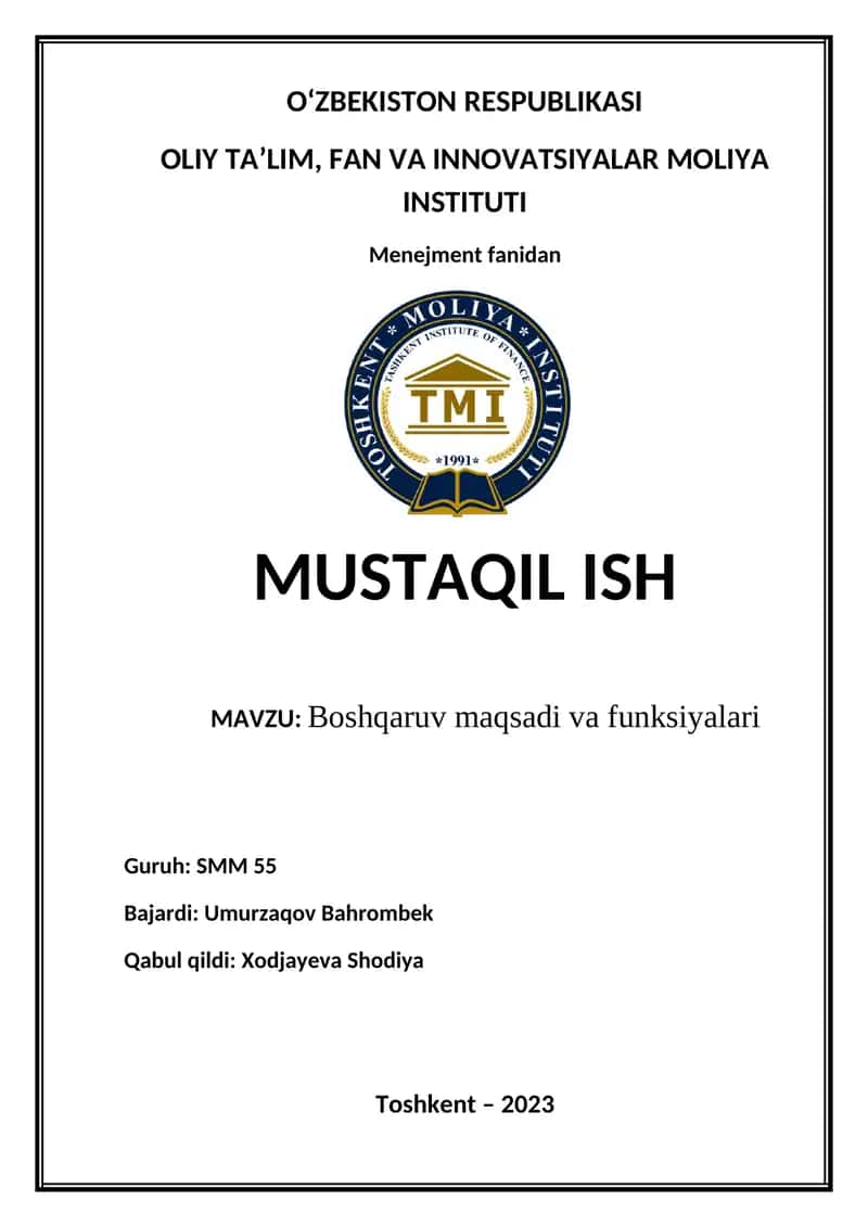 Boshqaruv maqsadi va funksiyalari 1