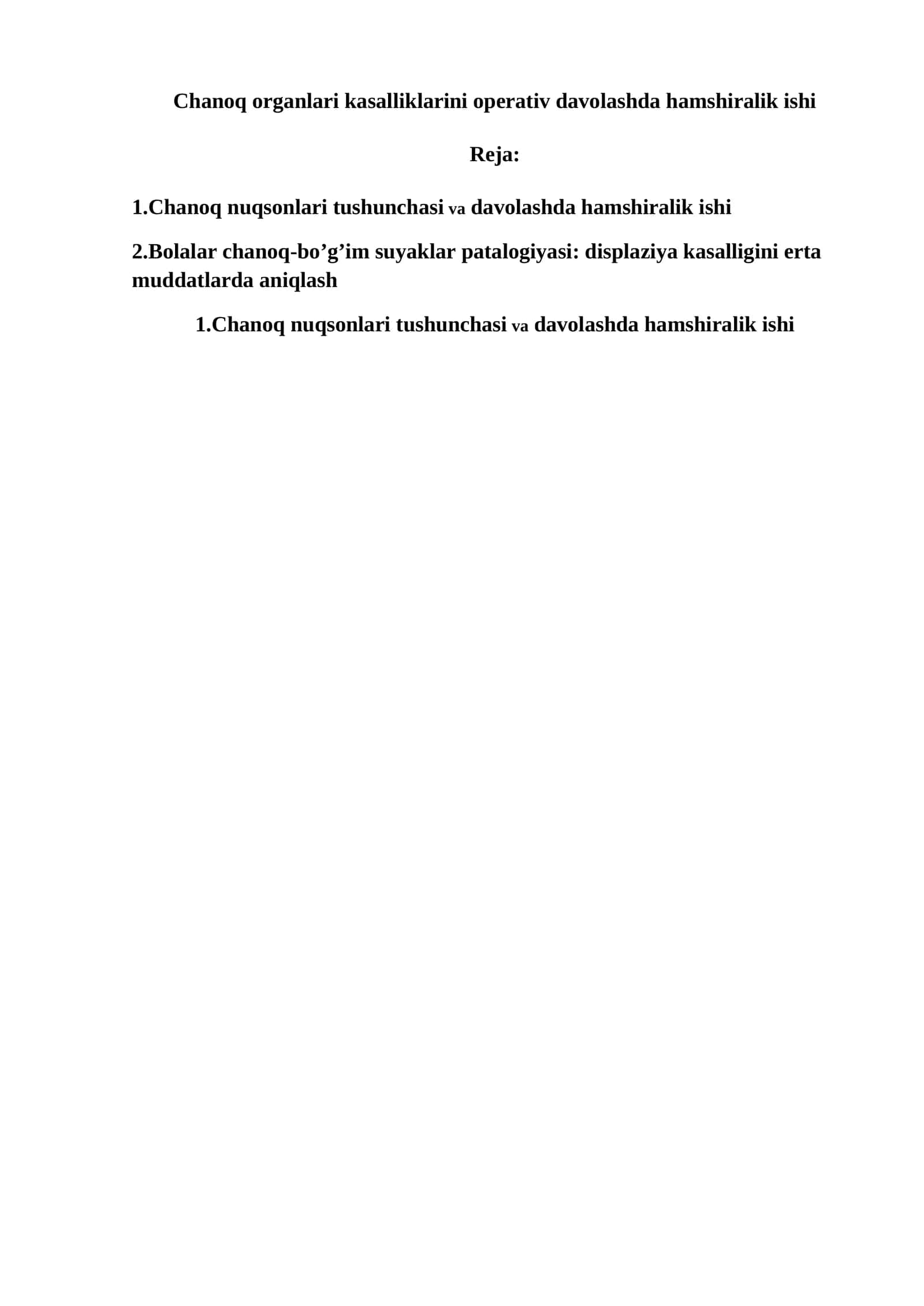 Chanoq organlari kasalliklarini operativ davolashda hamshiralik ishi 1