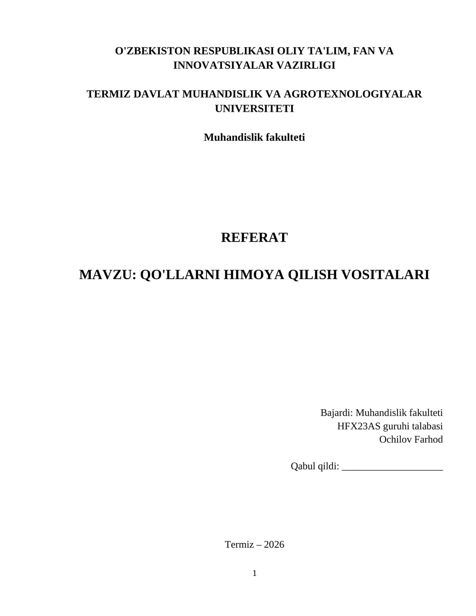 QO'LLARNI HIMOYA QILISH VOSITALARI 1
