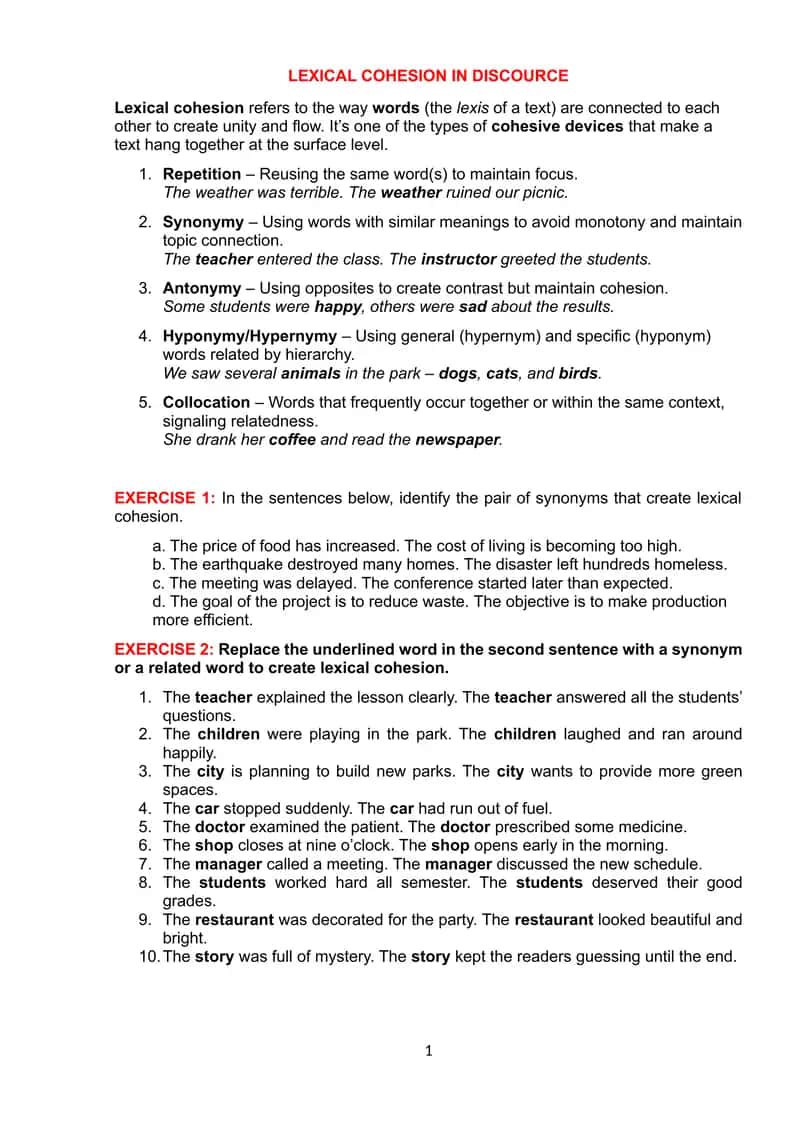 Lexical cohesion in discourse 1