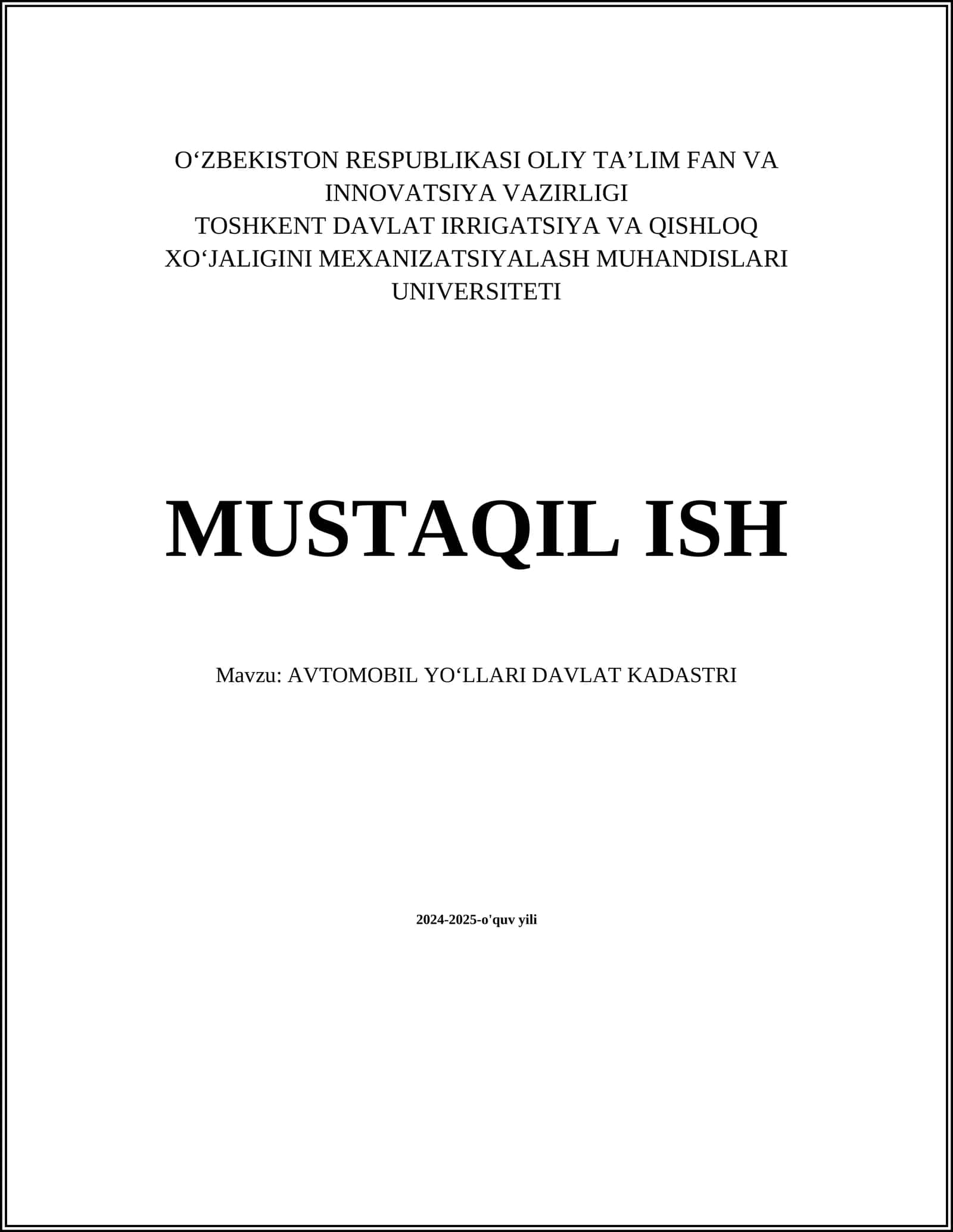AVTOMOBIL YOʻLLARI DAVLAT KADASTRI 1