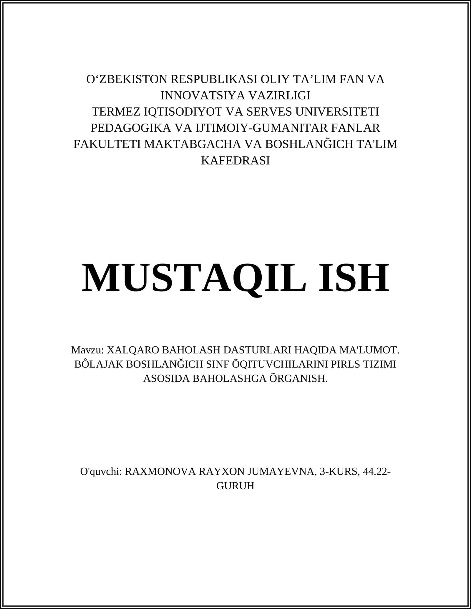 Xalqaro Baholash Dasturlari 1