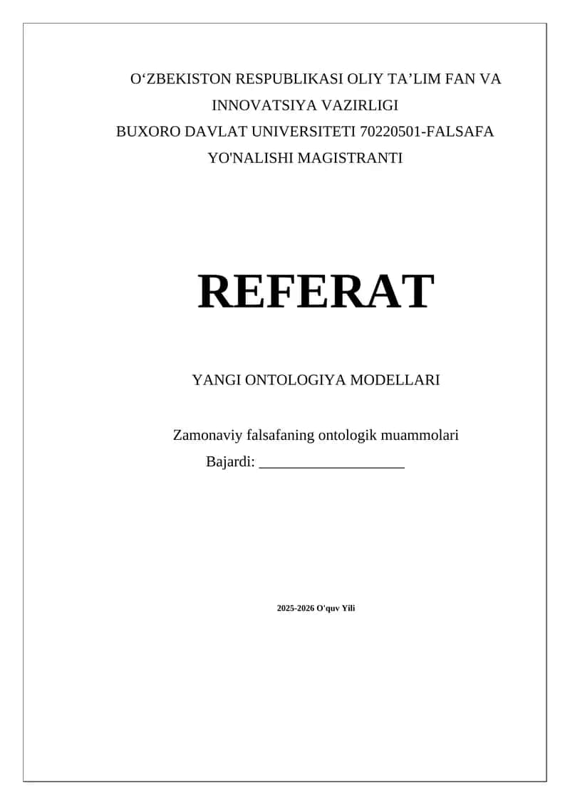 Yangi Ontologiya Modellari 1