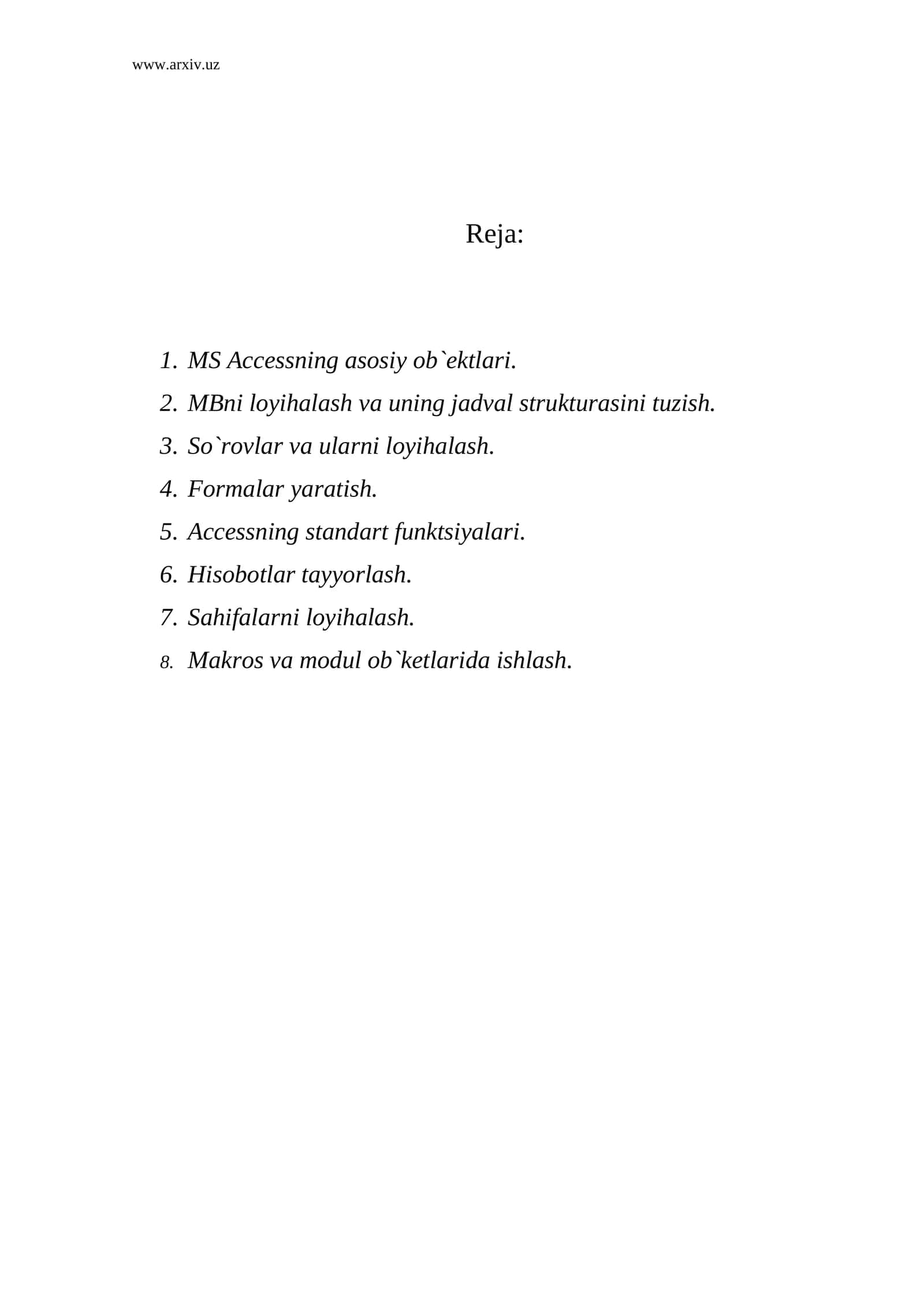 MS Accessning asosiy ob`еktlari 1