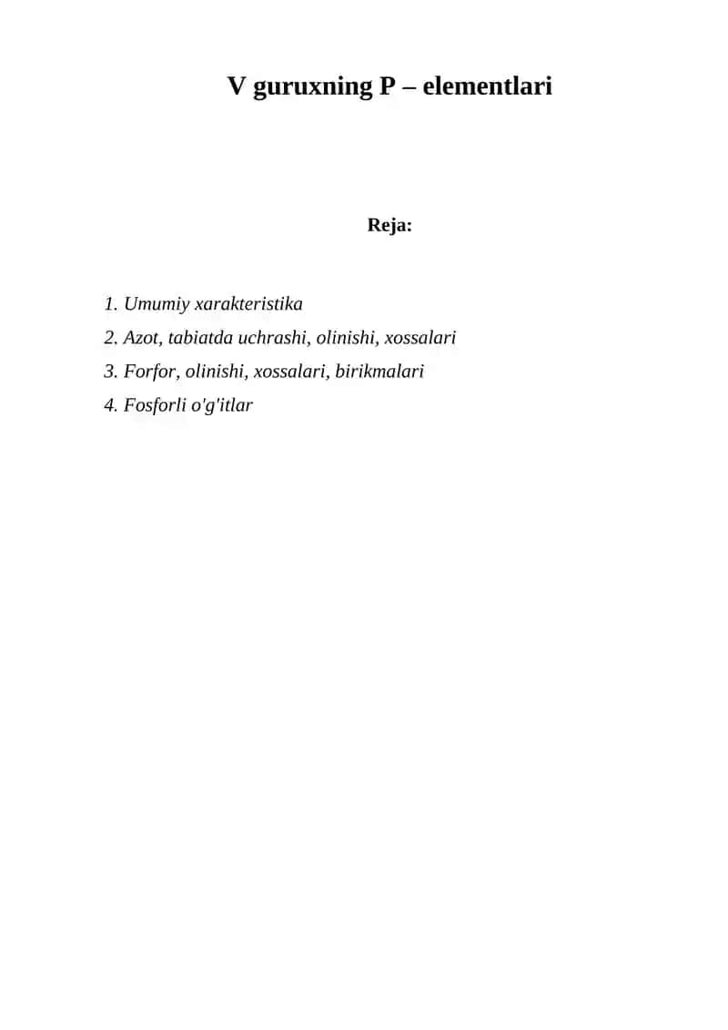 Beshinchi guruxning p – elementlari