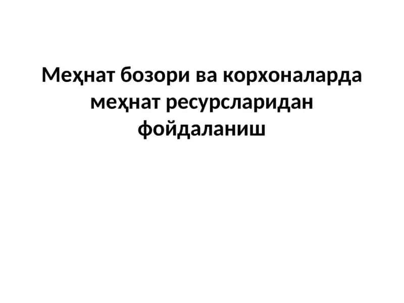 Меҳнат бозори ва корхоналарда меҳнат ресурсларидан фойдаланиш 1
