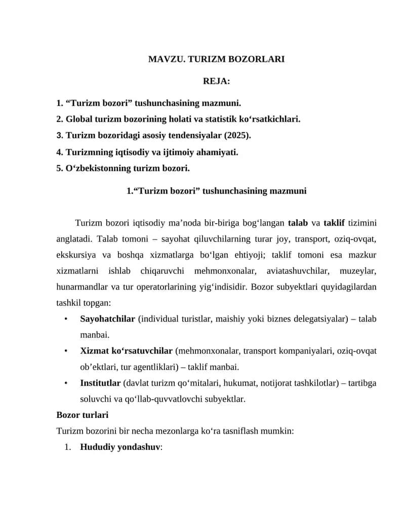 TURIZM BOZORLARI 1