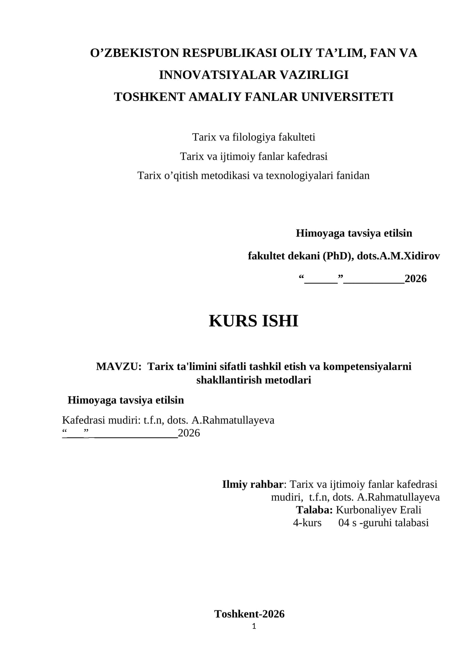 Tarix ta'limini sifatli tashkil etish va kompetensiyalarni shakllantirish metodlari 1