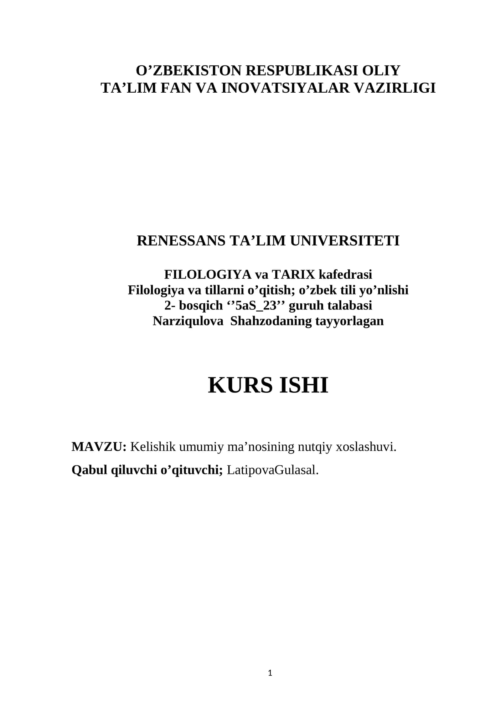 KELISHIK UMUMIY MA'NOSINING NUTQIY XOSLASHUVI 1