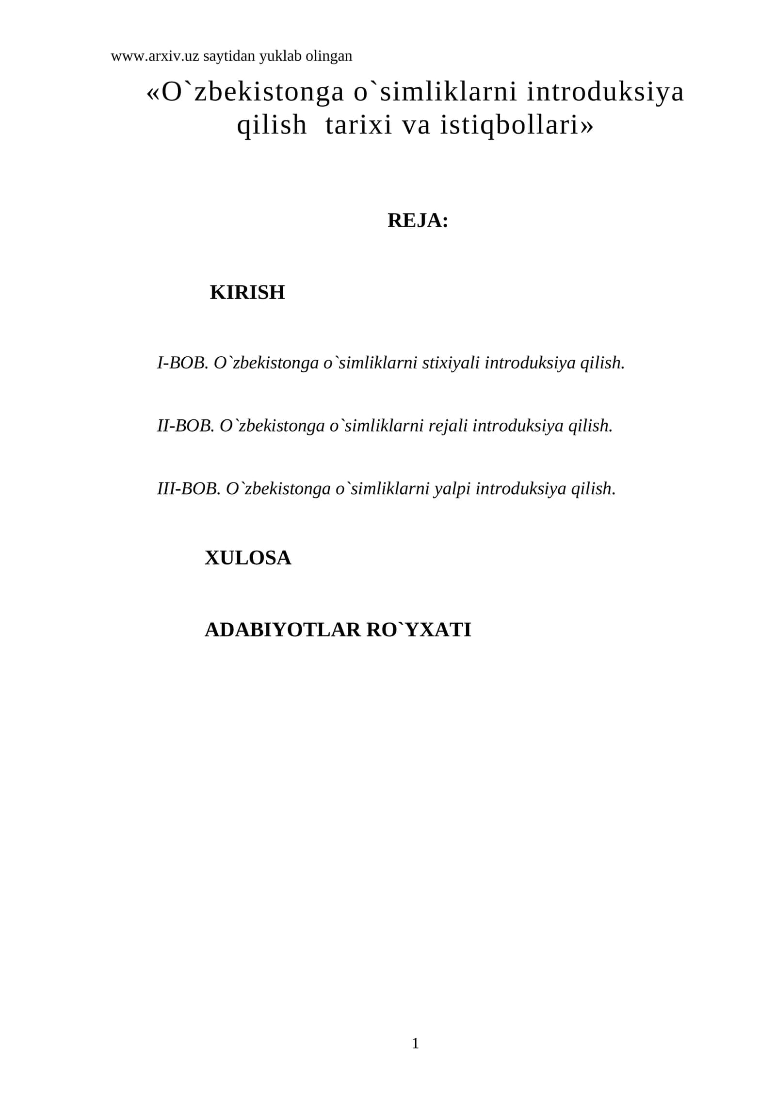 O`zbekistonga o`simliklarni introduksiya qilish tarixi va istiqbollari 1