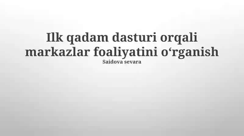 Dastlabki Dastur Orqali Markazlar Faoliyatini O'rganish 1
