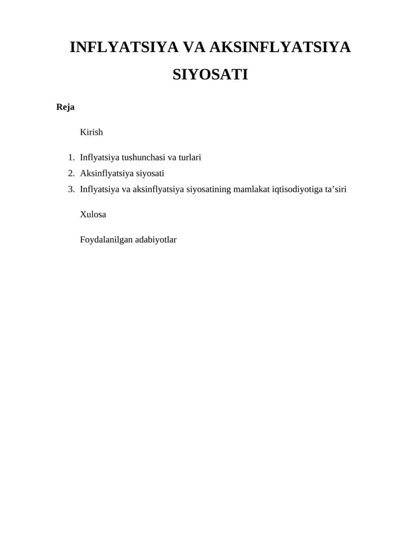 INFLYATSIYA VA AKSINFLYATSIYA SIYOSATI 1