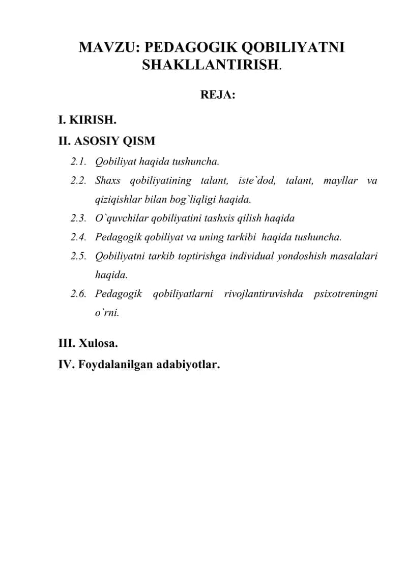 PEDAGOGIK qOBILIYaTNI SHAKLLANTIRISH 1