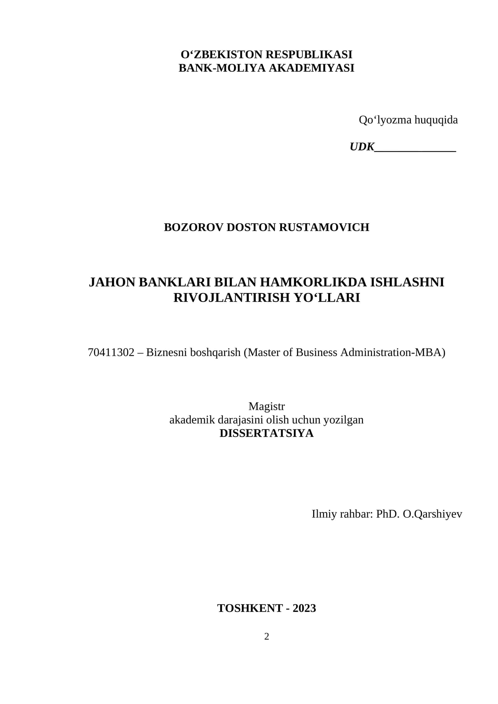 JAHON BANKLARI BILAN HAMKORLIKDA ISHLASHNI RIVOJLANTIRISH YO‘LLARI 1