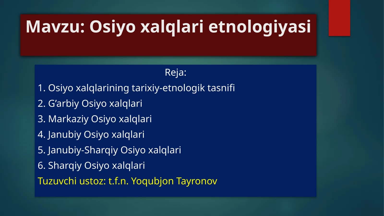 Osiyo xalqlari etnologiyasi 1