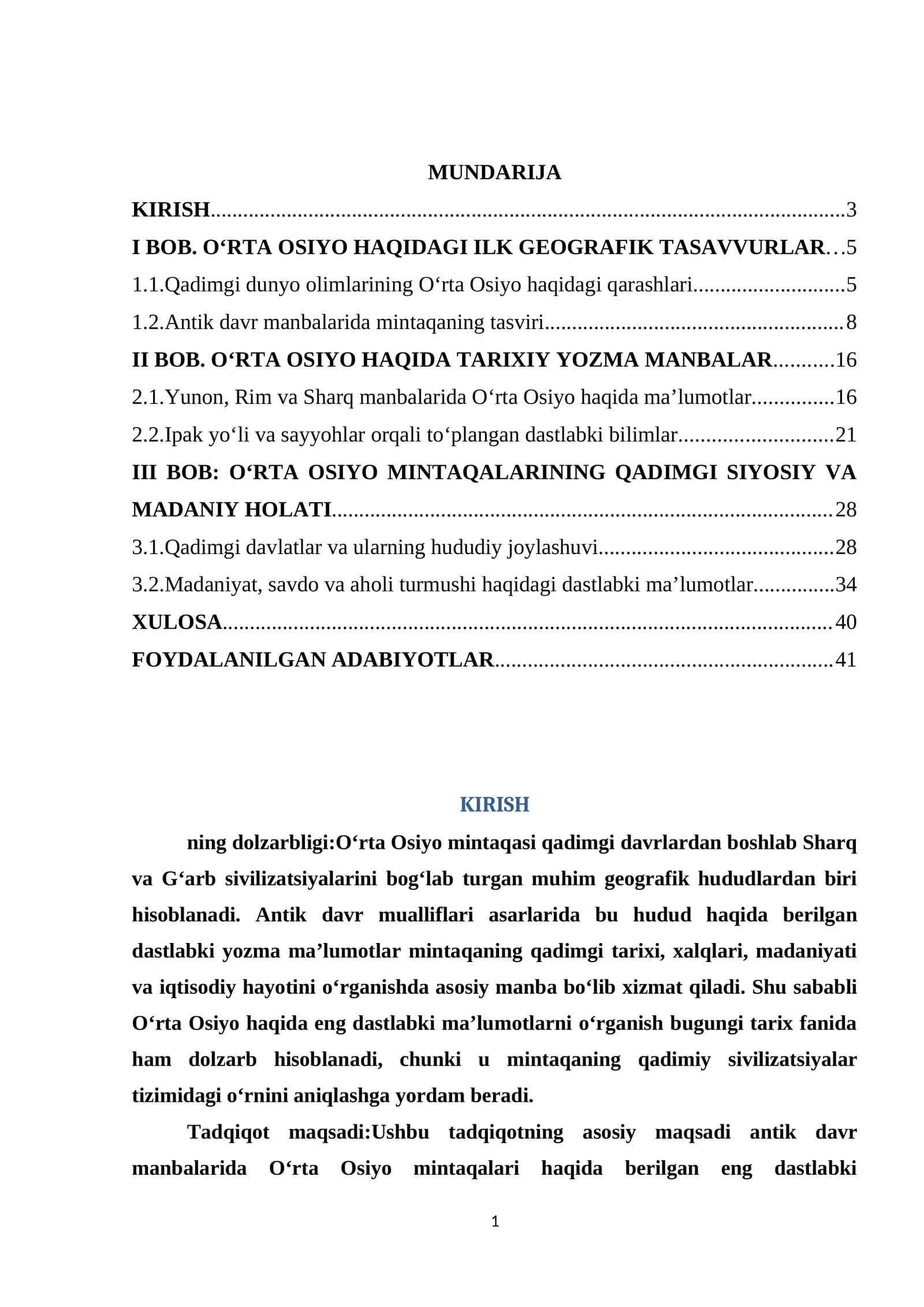 O‘RTA OSIYO HAQIDAGI ILK GEOGRAFIK TASAVVURLAR 1