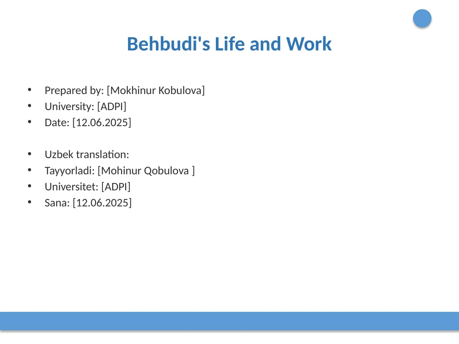 Behbudi's Life and Work 1