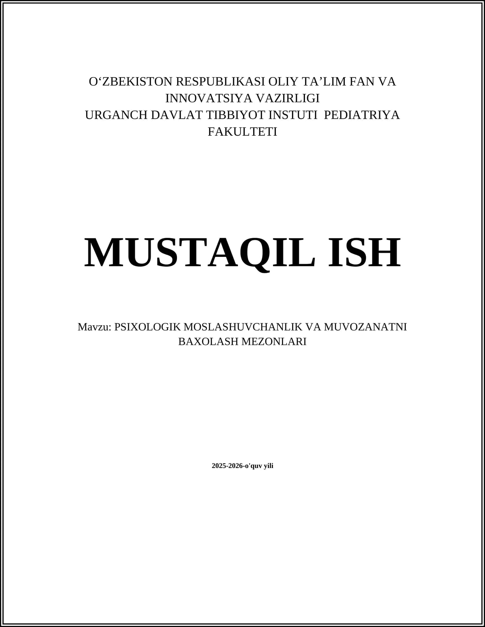 PSIXOLOGIK MOSLASHUVCHANLIK VA MUVOZANATNI BAXOLASH 1