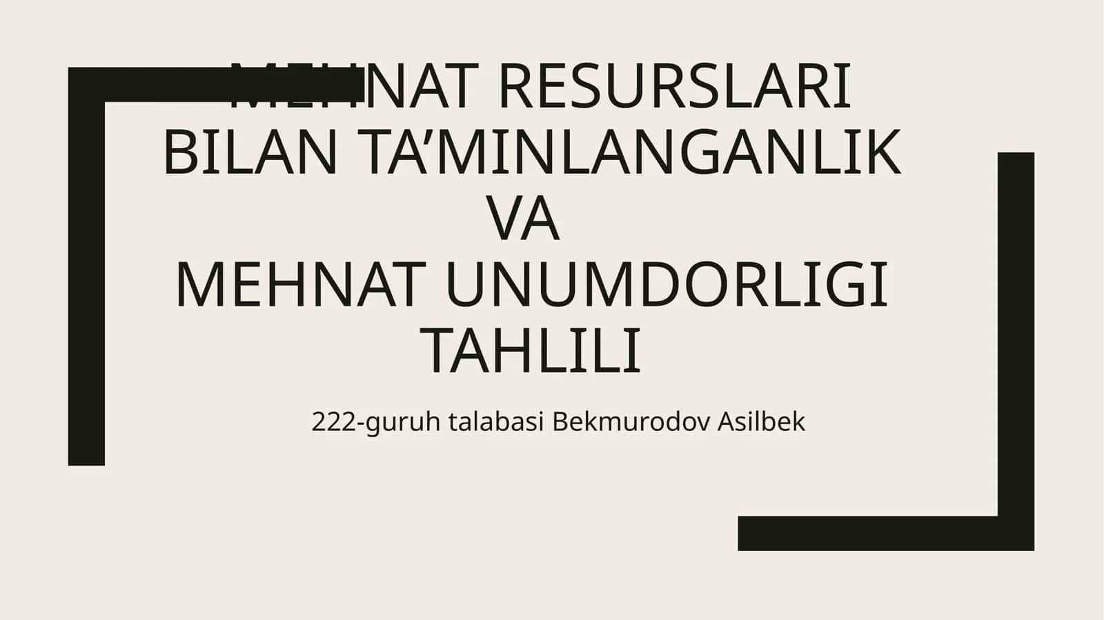MEHNAT RESURSLARI BILAN TA’MINLANGANLIK VAMEHNAT UNUMDORLIGI TAHLILI 1