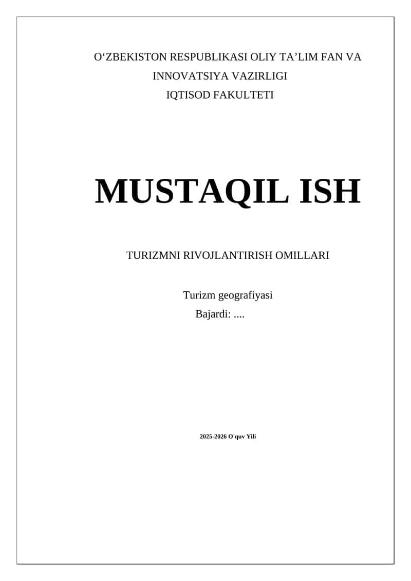 Turizmni Rivojantirish Omillari 1