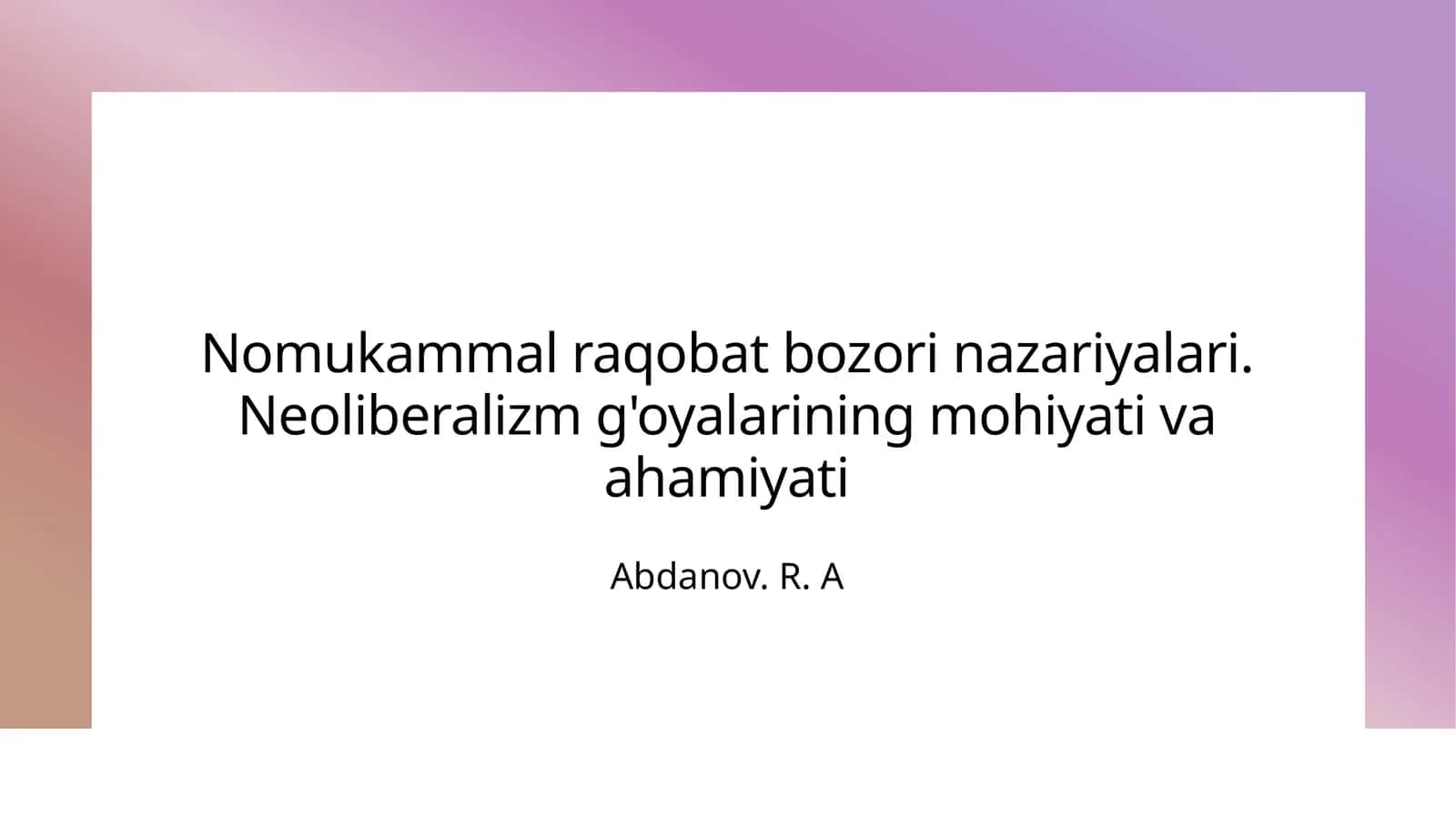 Nomukammal raqobat bozori nazariyalari 1