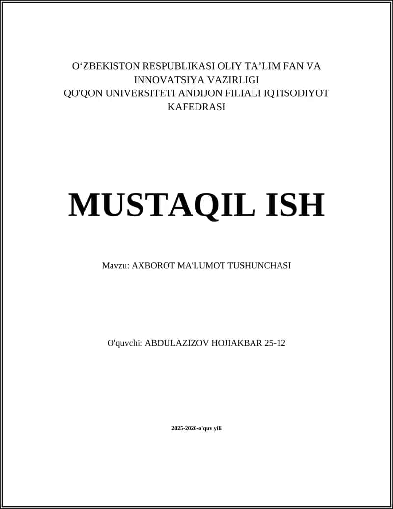 AXBOROT MA'LUMOT TUSHUNCHASI 1