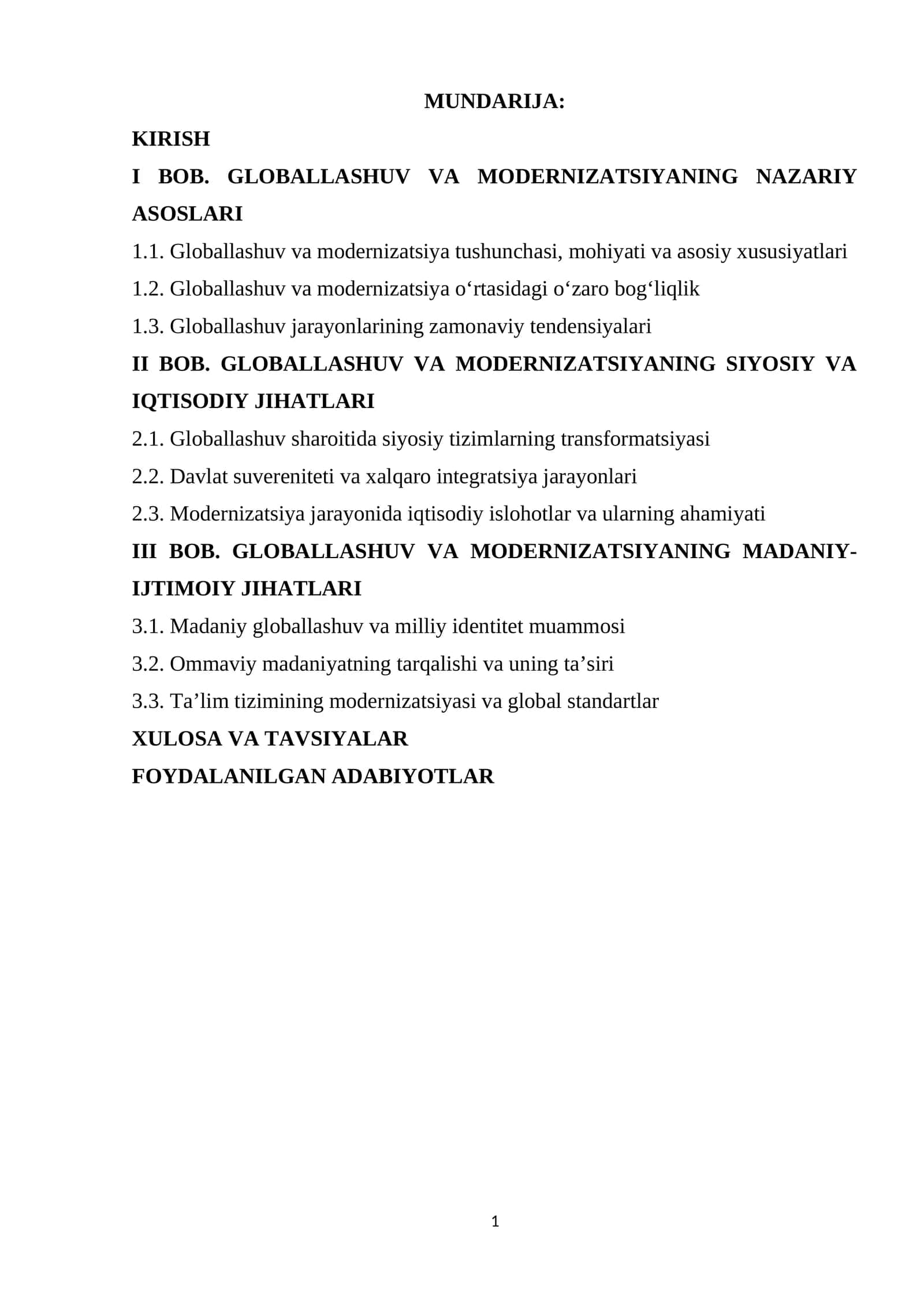 GLOBALLASHUV VA MODERNIZATSIYANING NAZARIY ASOSLARI 1