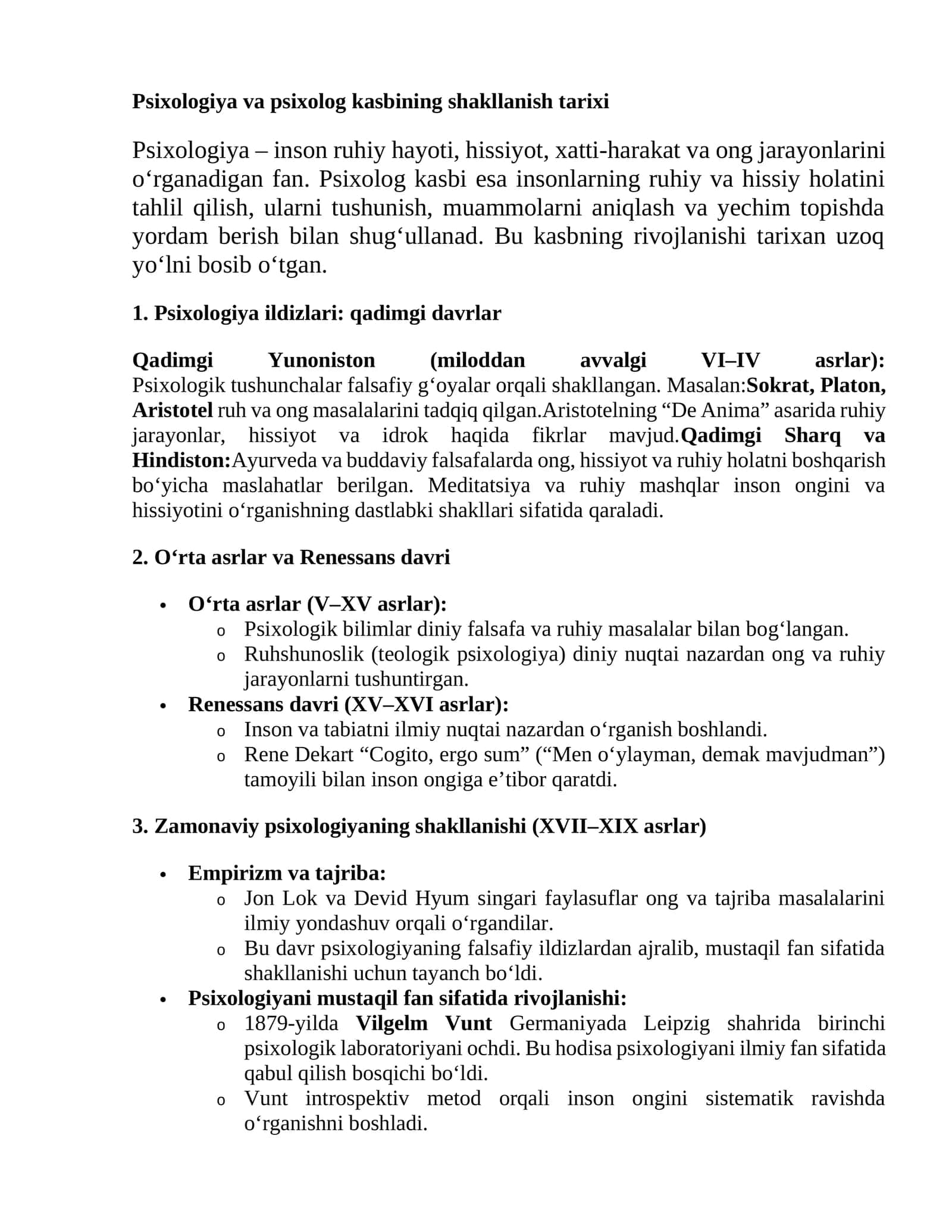 Psixologiya va psixolog kasbining shakllanish tarixi 1