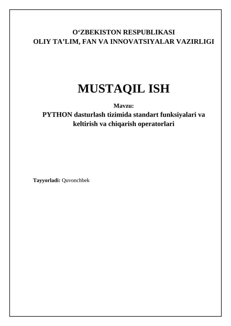 PYTHON standart funksiyalari va kiritish/chiqarish operatorlari 1