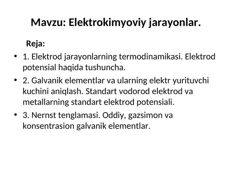 Elektrokimyoviy jarayonlar 1