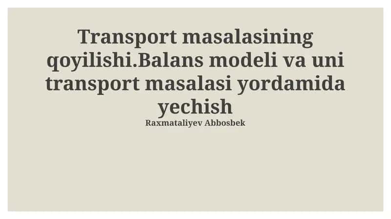 Tashish masalasining matematik modeli 1