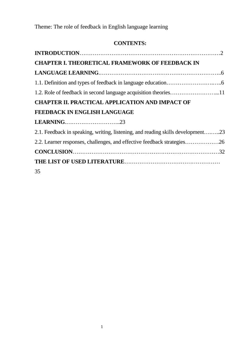 The role of feedback in English language learning 1