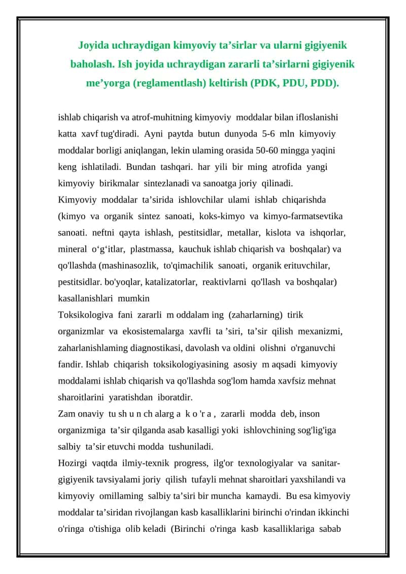 Kimyoviy moddalar va ularning gigiyenik baholash 1