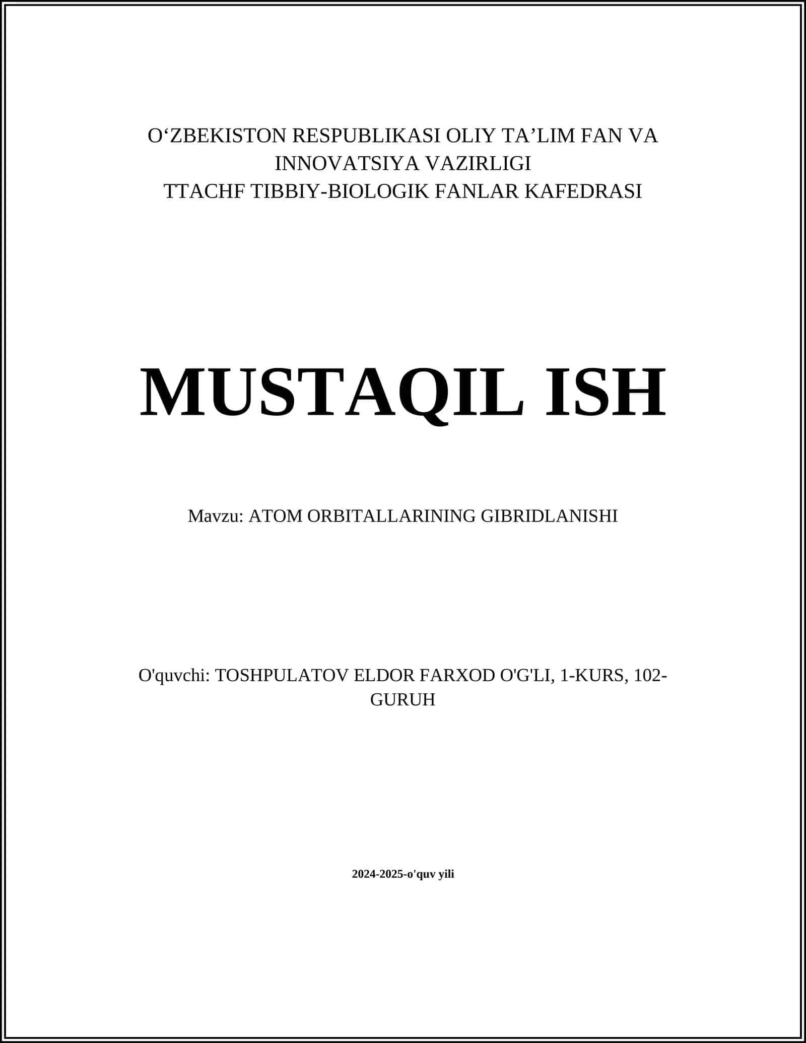 ATOM ORBITALLARINING GIBRIDLANISHI 1