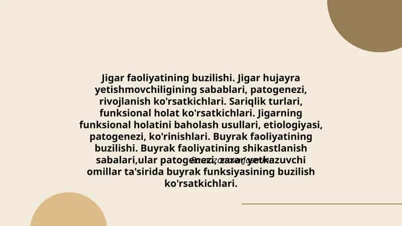 Jigar va buyrak faoliyatining buzilishi 1