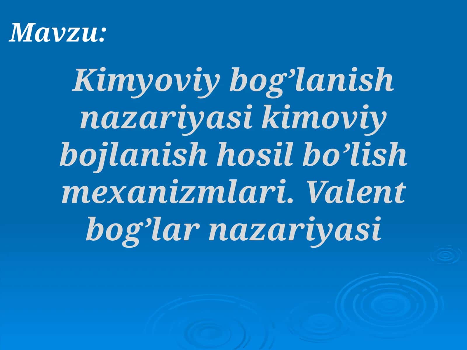 Kimyoviy bog’lanish nazariyasi 1