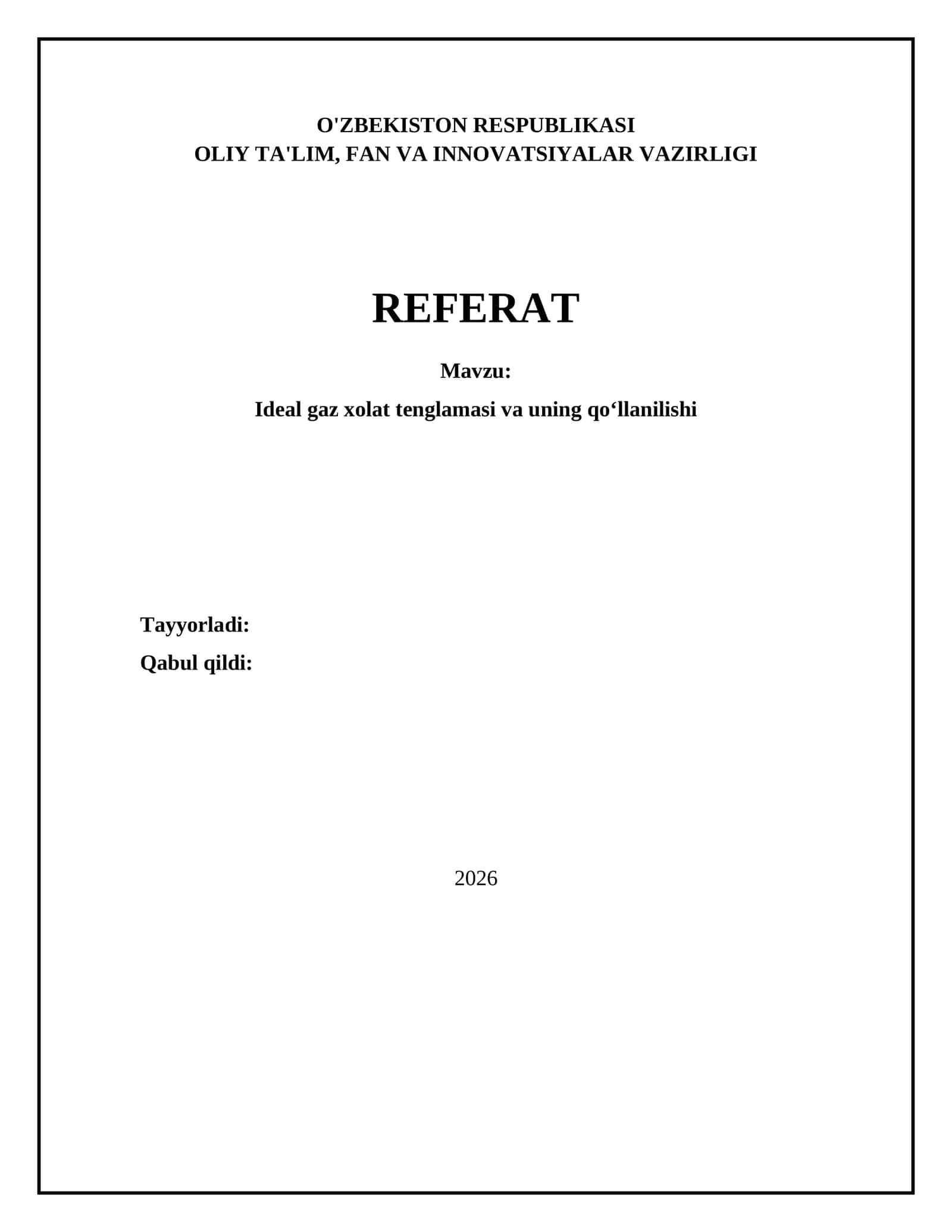 Ideal gaz xolat tenglamasi va uning qoʻllanilishi 1