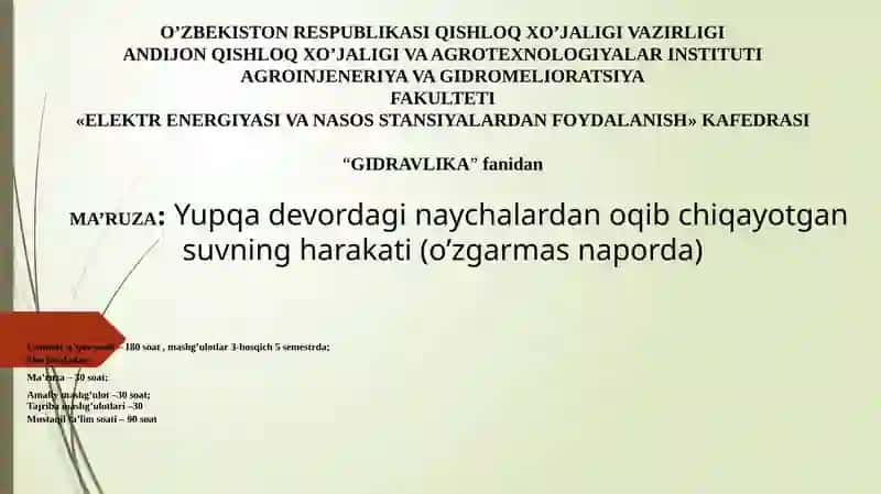 GIDRAVLIKA fanidan Ma'ruza