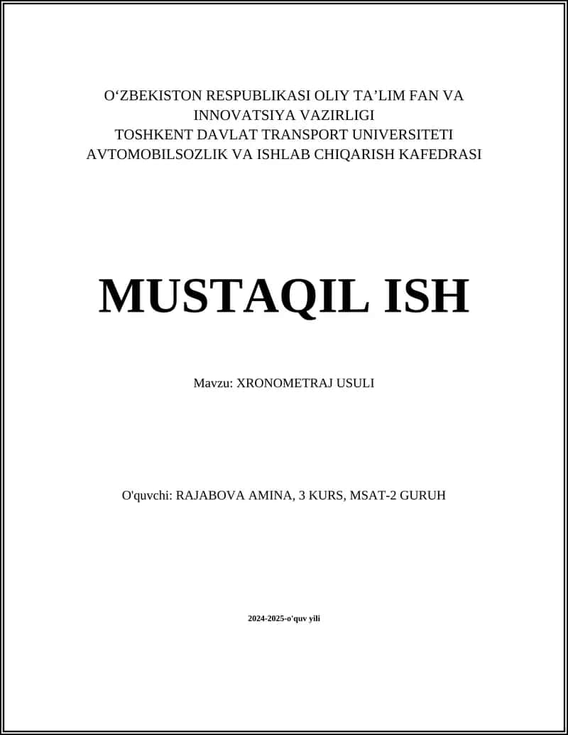 XRONOMETRAJ USULI 1