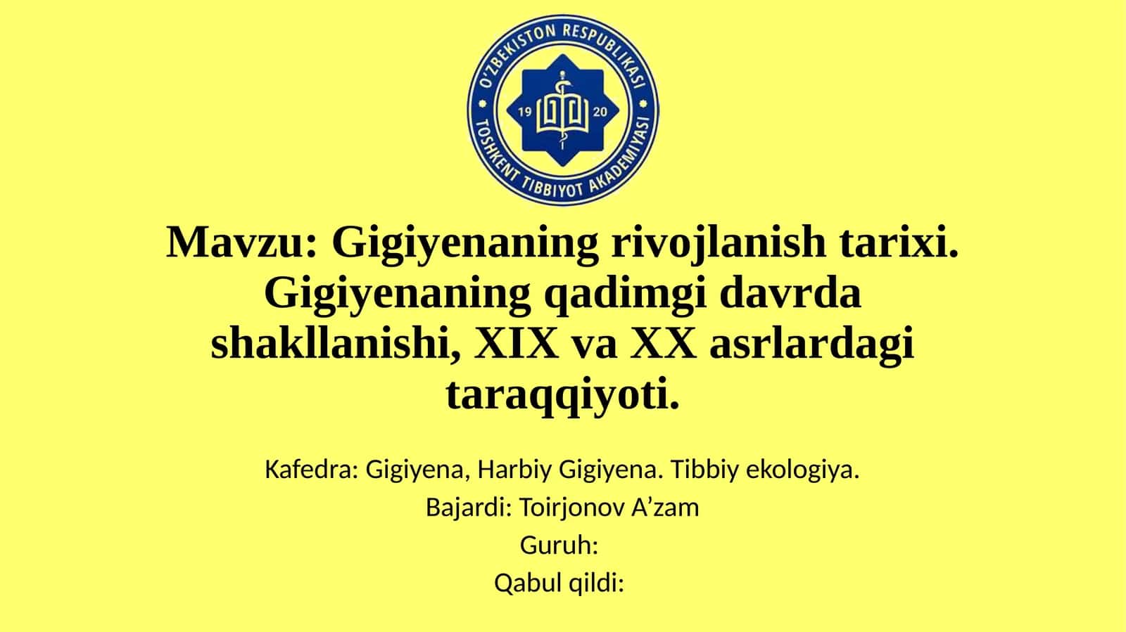Gigiyenaning rivojlanish tarixi. Gigiyenaning qadimgi davrdashakllanishi, XIX va XX asrlardagi taraqqiyoti 1