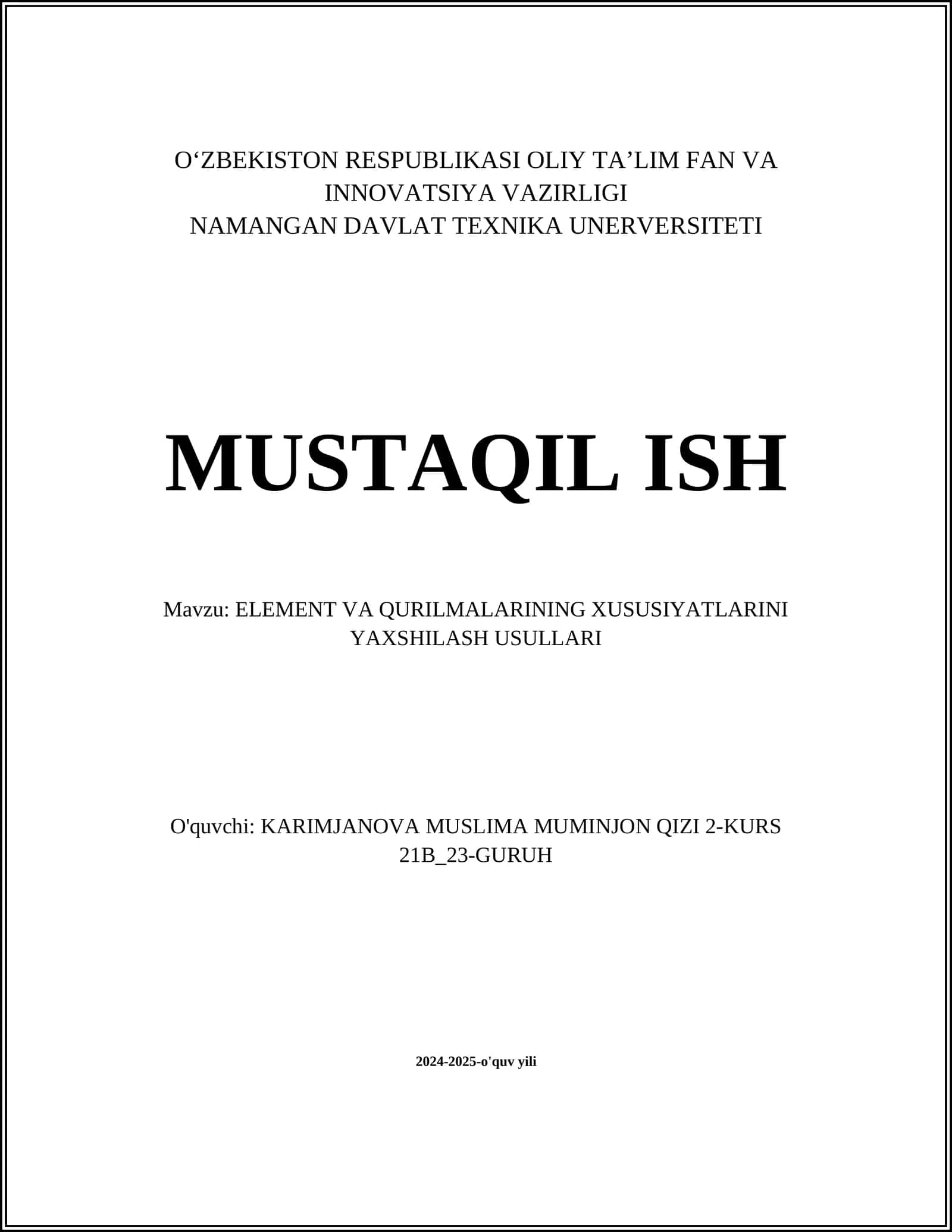 ELEMENT VA QURILMALARINING XUSUSIYATLARINI YAXSHILASH USULLARI 1