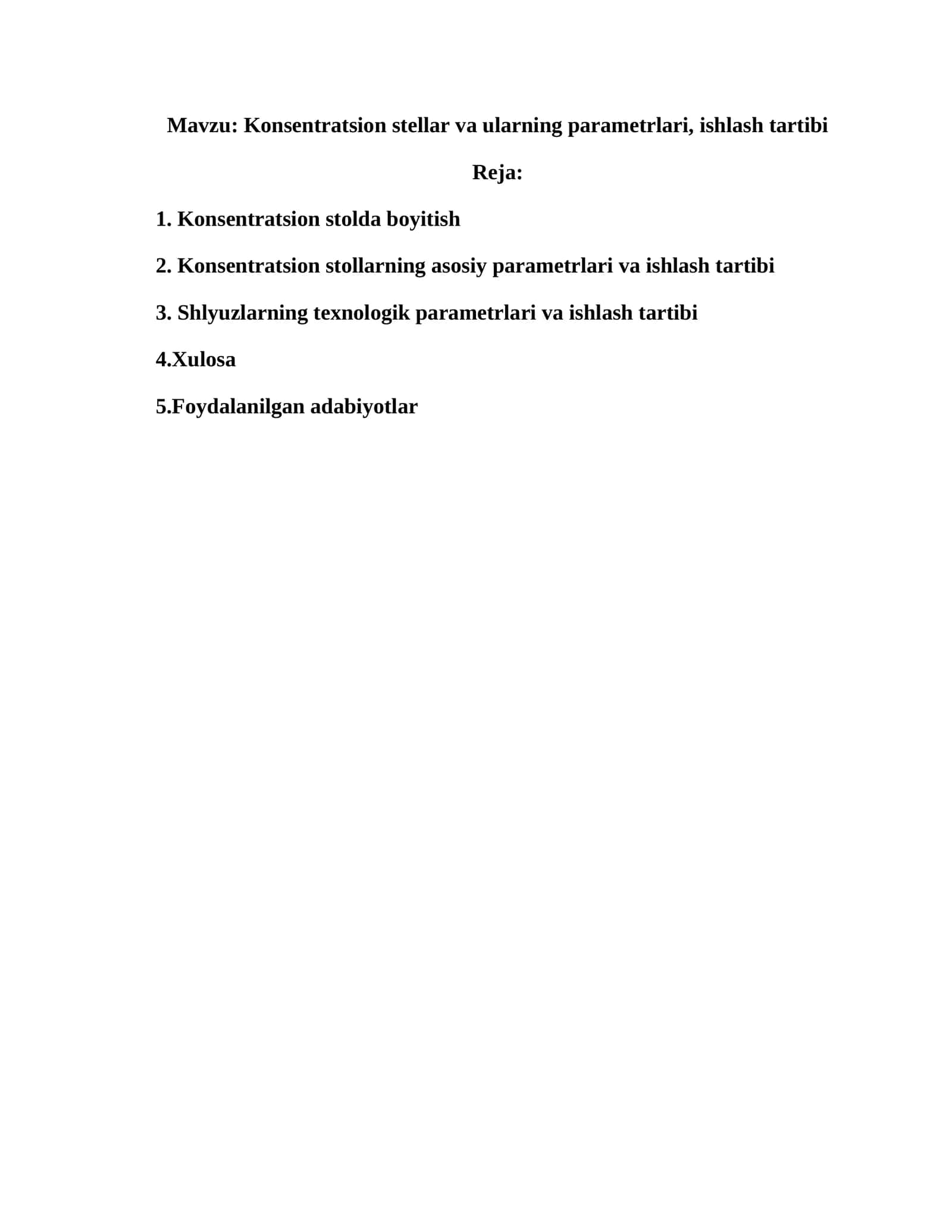 Konsentratsion stellar va ularning parametrlari, ishlash tartibi 1