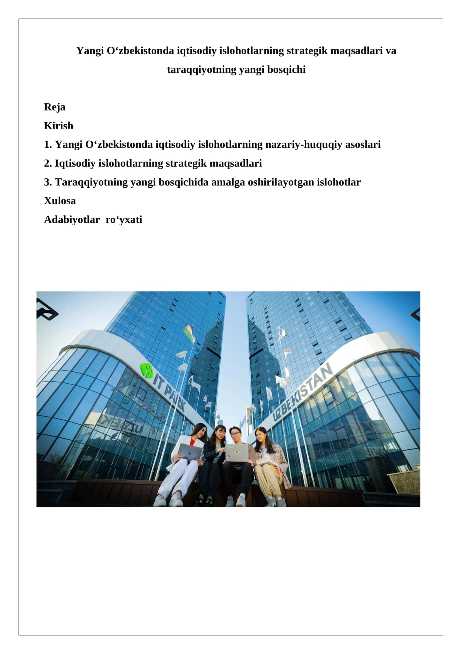 Yangi O‘zbekistonda iqtisodiy islohotlarning strategik maqsadlari va taraqqiyotning yangi bosqichi 1