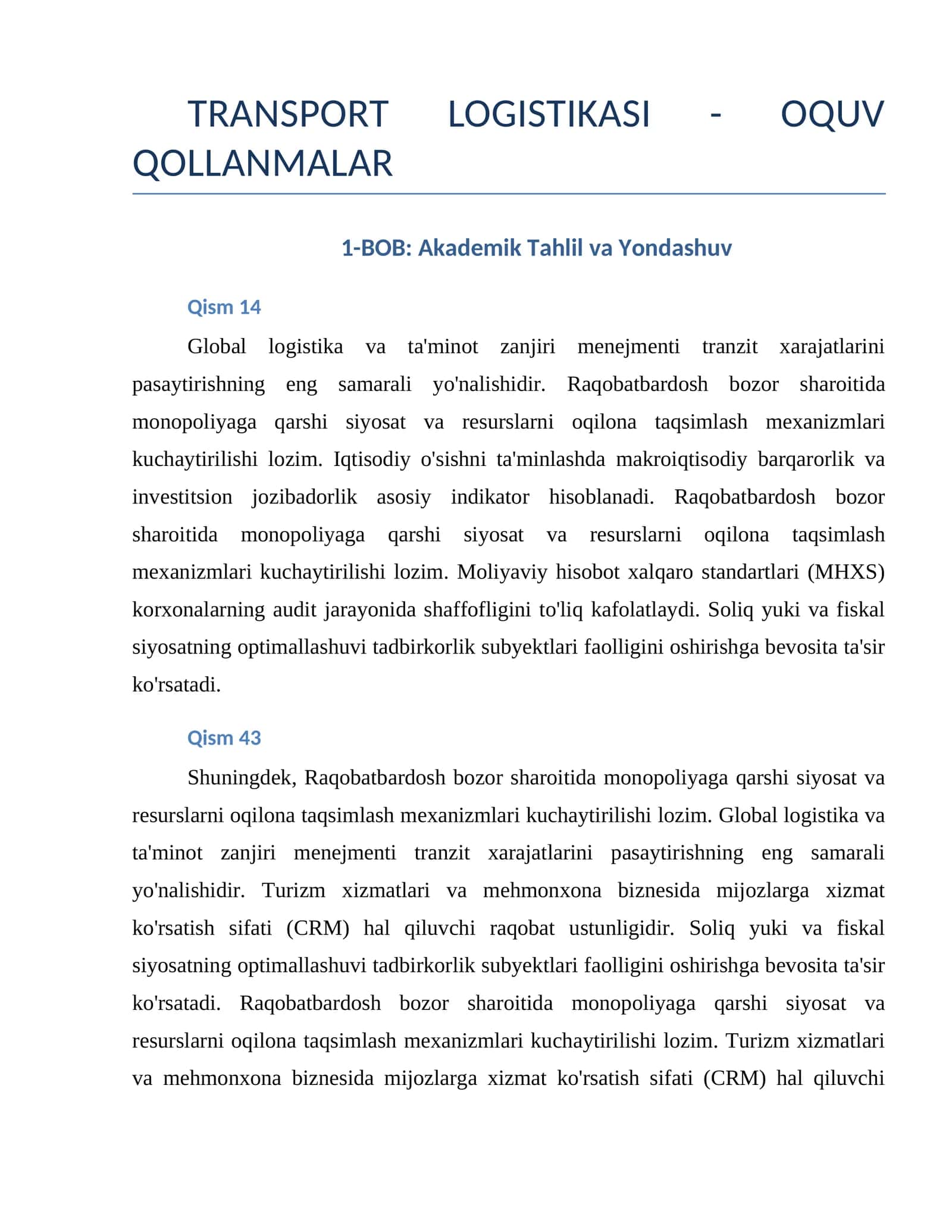 TRANSPORT LOGISTIKASI - OQUV QOLLANMALAR 1