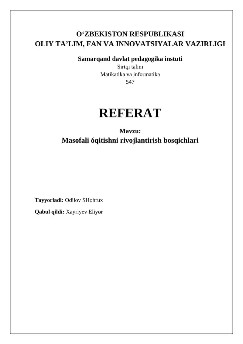 Masofali óqitishni rivojlantirish bosqichlari 1