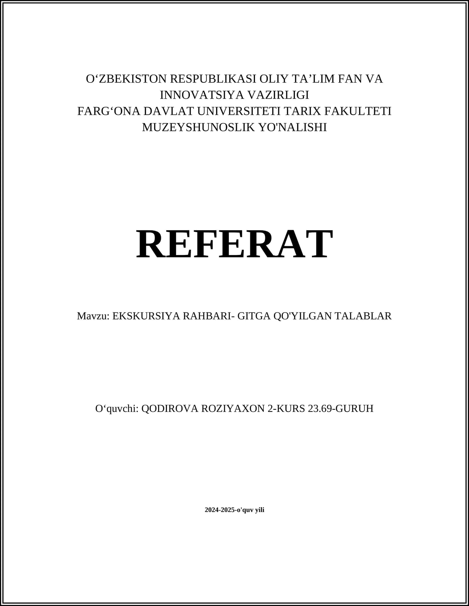 EKSKURSIYA RAHBARI- GITGA QO'YILGAN TALABLAR 1