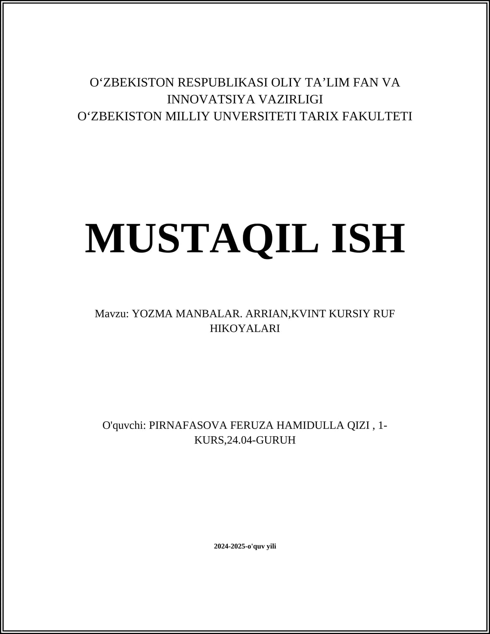 YOZMA MANBALAR. ARRIAN,KVINT KURSIY RUF HIKOYALARI 1